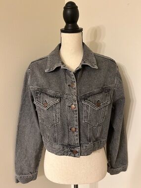 Zara Womens Cropped Washed Black Gray Denim Jacket SZ S